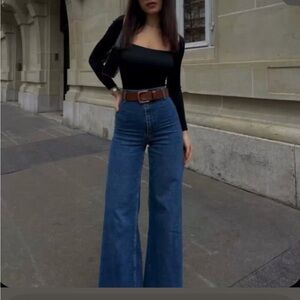 Zara Women's Deep Blue wide leg Jeans